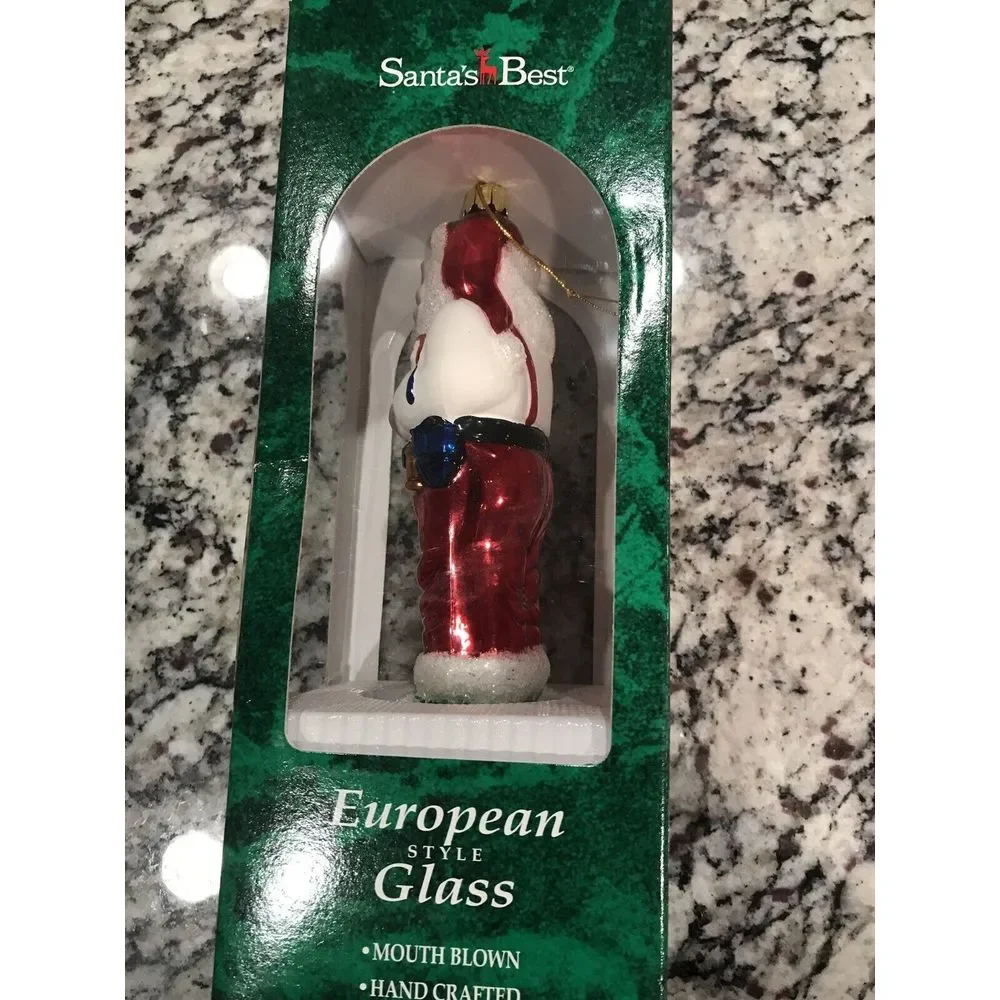 Santa's Best European Style Glass Santa Claus Glitter Christmas Ornament Vintage